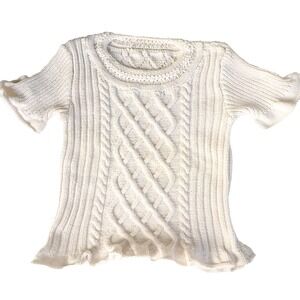 Handmade German Knitted Short Sleeved Sweater Ivory Gold Ladies New XS/Small